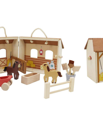 Wooden Portable Horse Stable Playset - 13 Piece