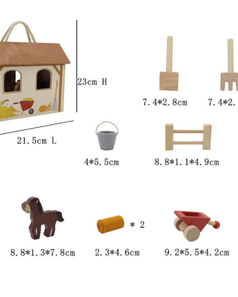 Wooden Portable Horse Stable Playset - 13 Piece
