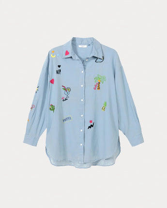 Blue Madison Oversized Embroidered Shirt