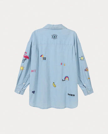 Blue Madison Oversized Embroidered Shirt