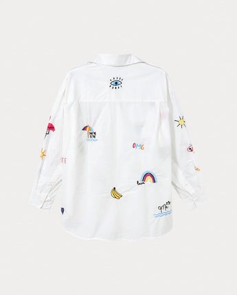 White Madison Oversized Embroidered Shirt