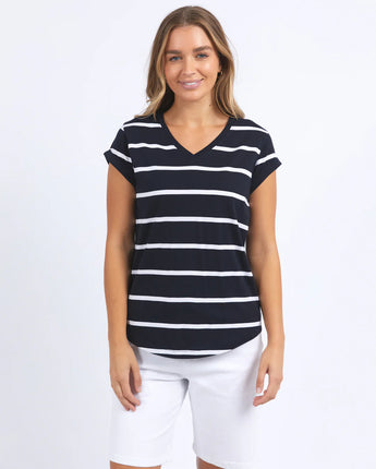 Manly Navy Stripe V Tee