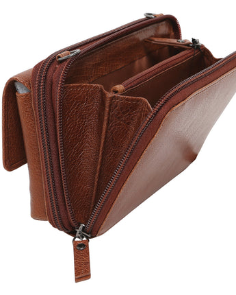 Tan Leather Crossbody Wallet