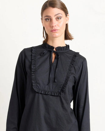 Frilled Tie Blouse Onyx
