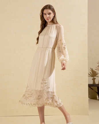 Oliviane Embroidered Dress Beige