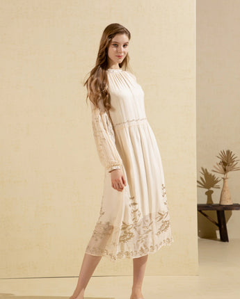 Oliviane Embroidered Dress Beige
