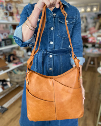 Tan Pocket Leather Crossbody Bag