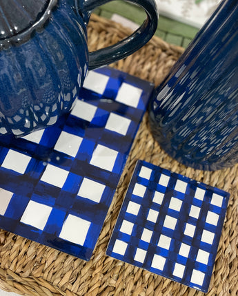 Bec Fing Designs Navy Check Coaster Set