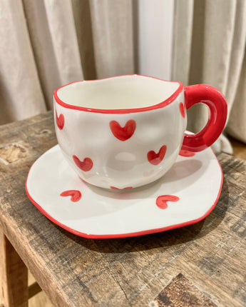 Love Mug & Saucer Set Red
