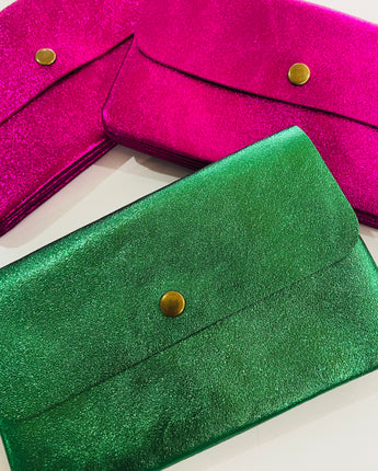 Metallic Green Clutch Crossbody Bag