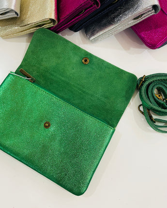 Metallic Green Clutch Crossbody Bag