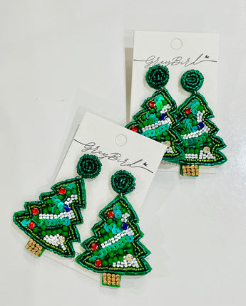 Beaded Tree Christmas Earrings - Assorted