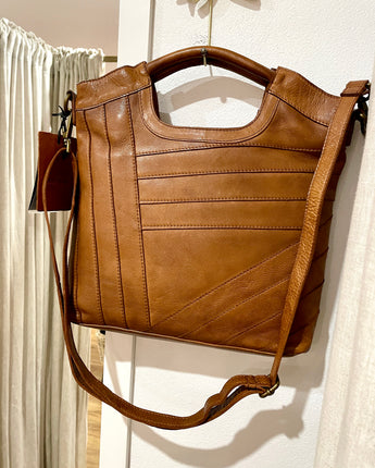 Pleated Vintage Leather Bag Tan