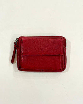 Zip Top Small Wallet Red Leather