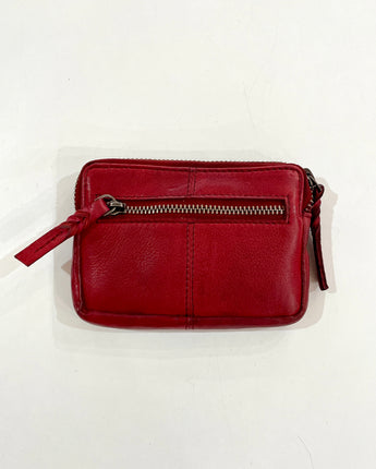 Zip Top Small Wallet Red Leather