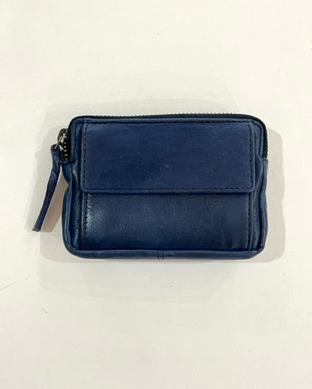 Zip Top Small Wallet Navy Leather