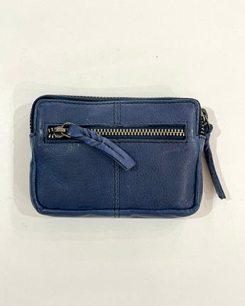 Zip Top Small Wallet Navy Leather