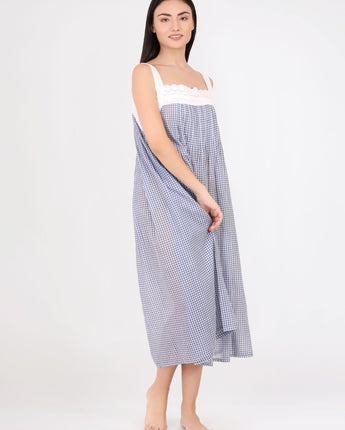 Navy Gingham Lace Nightie