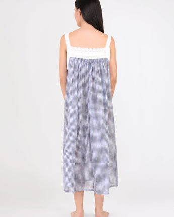 Navy Gingham Lace Nightie