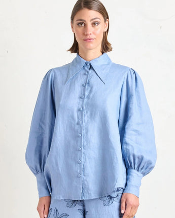 Pointed Collar Blouse Allure Blue