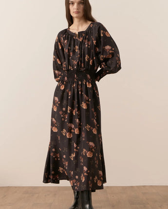 Lila Silk Shirred Dress