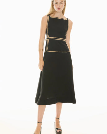 Marlin Raffia Trim Dress Black