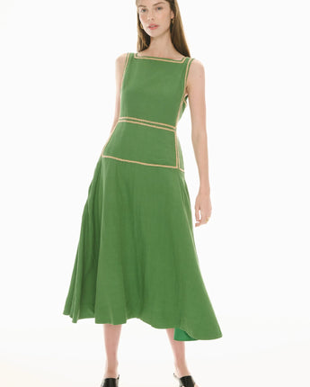 Marlin Raffia Trim Dress Green