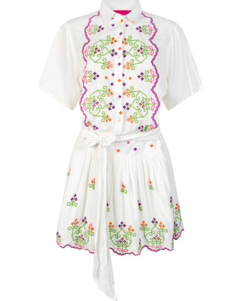 White Dress Green Embroidered
