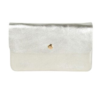 Metallic Silver Clutch Crossbody Bag