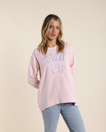 College Embroidered Sweat Pink