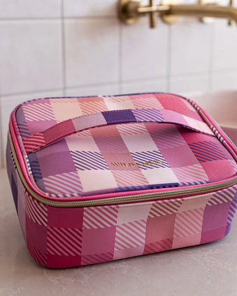 Pink Check Toiletry Case