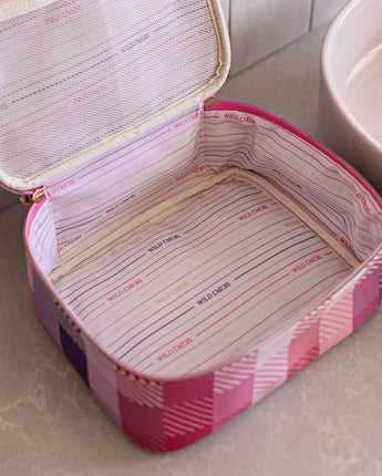 Pink Check Toiletry Case