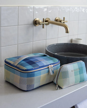 Blue Check Toiletry Case