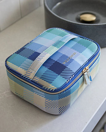 Blue Check Toiletry Case