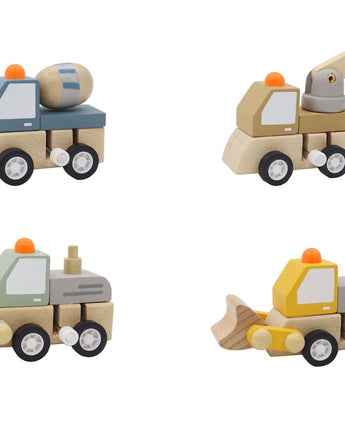 Wooden Wind Up Construction Trucks