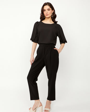 Cropped Pleated Pant Black
