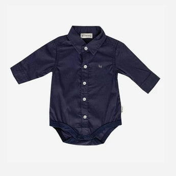 Baby Boys Dress Shirt Romper Navy