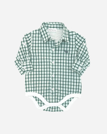 Green Oxford Shirt Romper Baby Boys