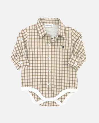 Tan Oxford Shirt Romper Baby Boys
