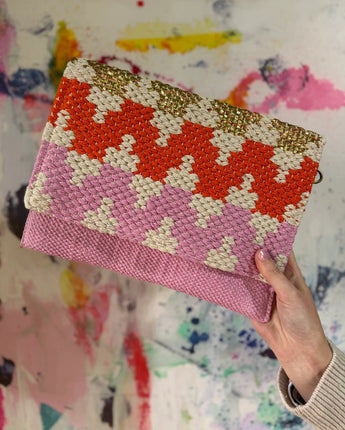 Pink Metallic Woven Clutch/Bag