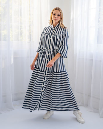 Natalia Maxi Dress Navy Stripe
